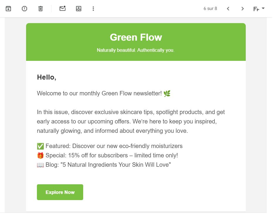 Green Flow monthly newsletter email