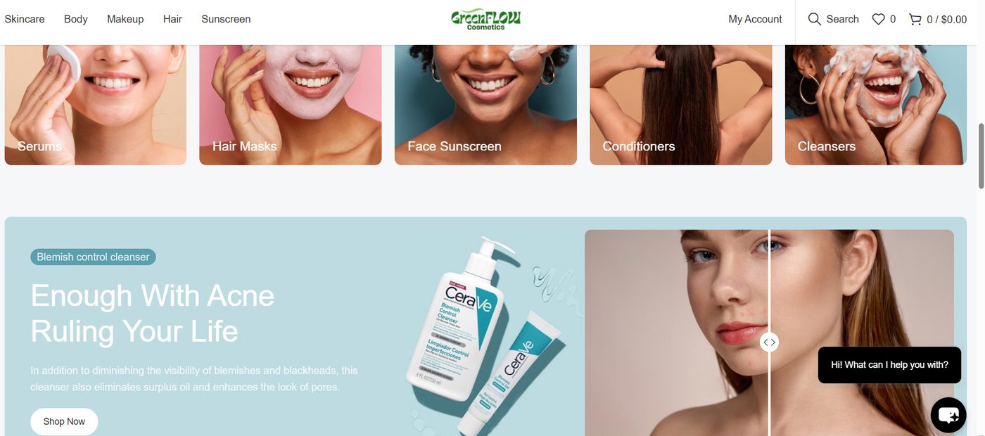 Green Flow website product categories