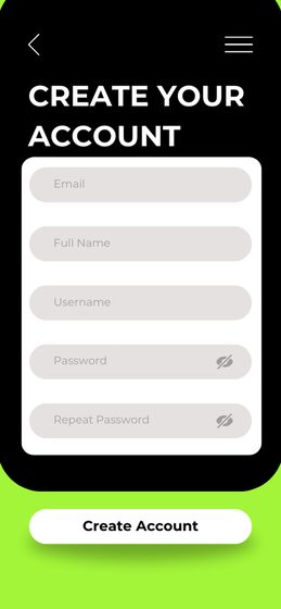 App prototype — create account