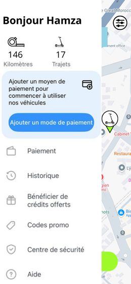 App prototype — rider account menu