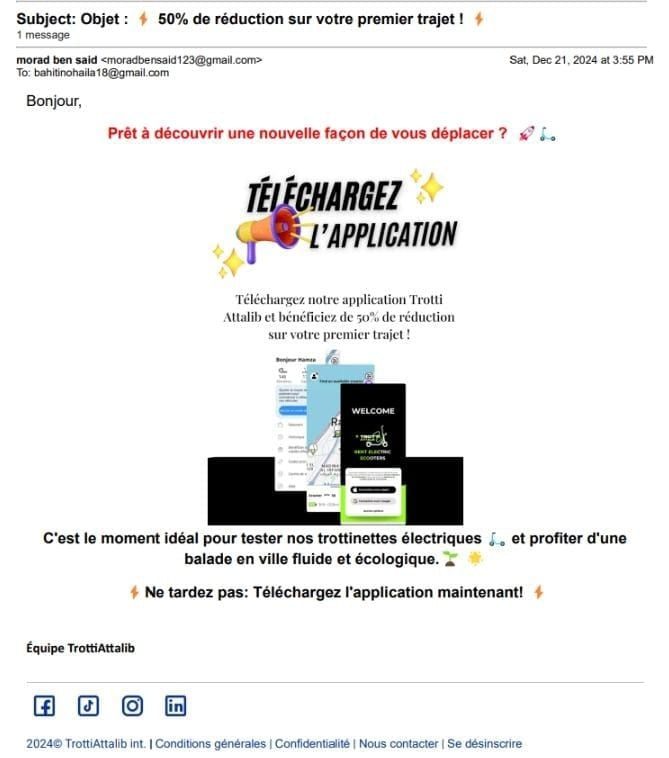 Trotti Attalib app download email campaign