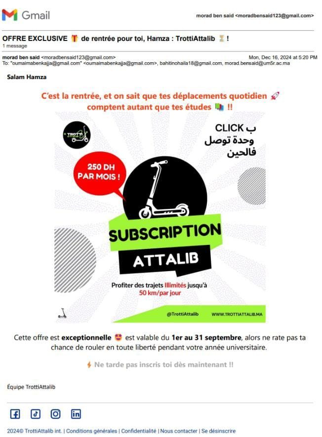Trotti Attalib subscription offer email campaign
